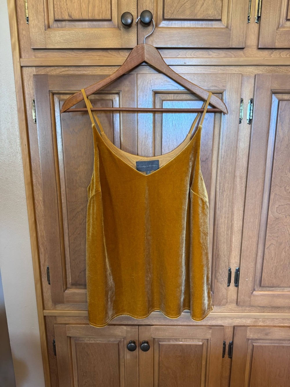 Sunday in Brooklyn Velvet Spaghetti Strap Cami - Mustard Gold